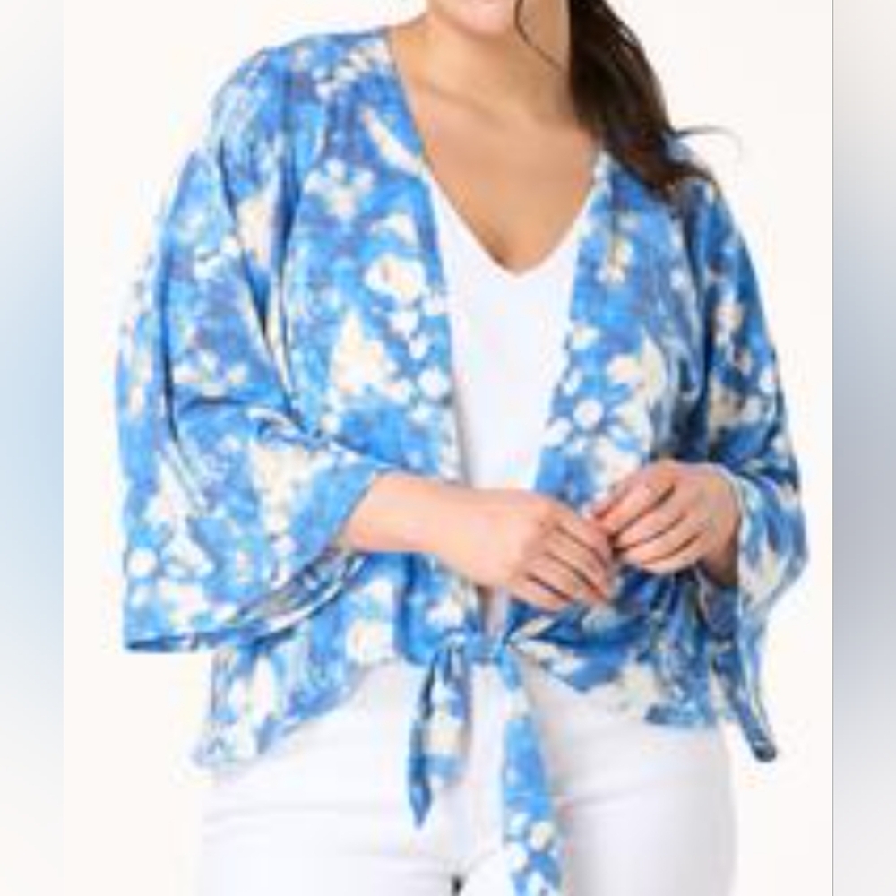 Blue and White Tie-Dye Kimono Cardigan Plus 14/16